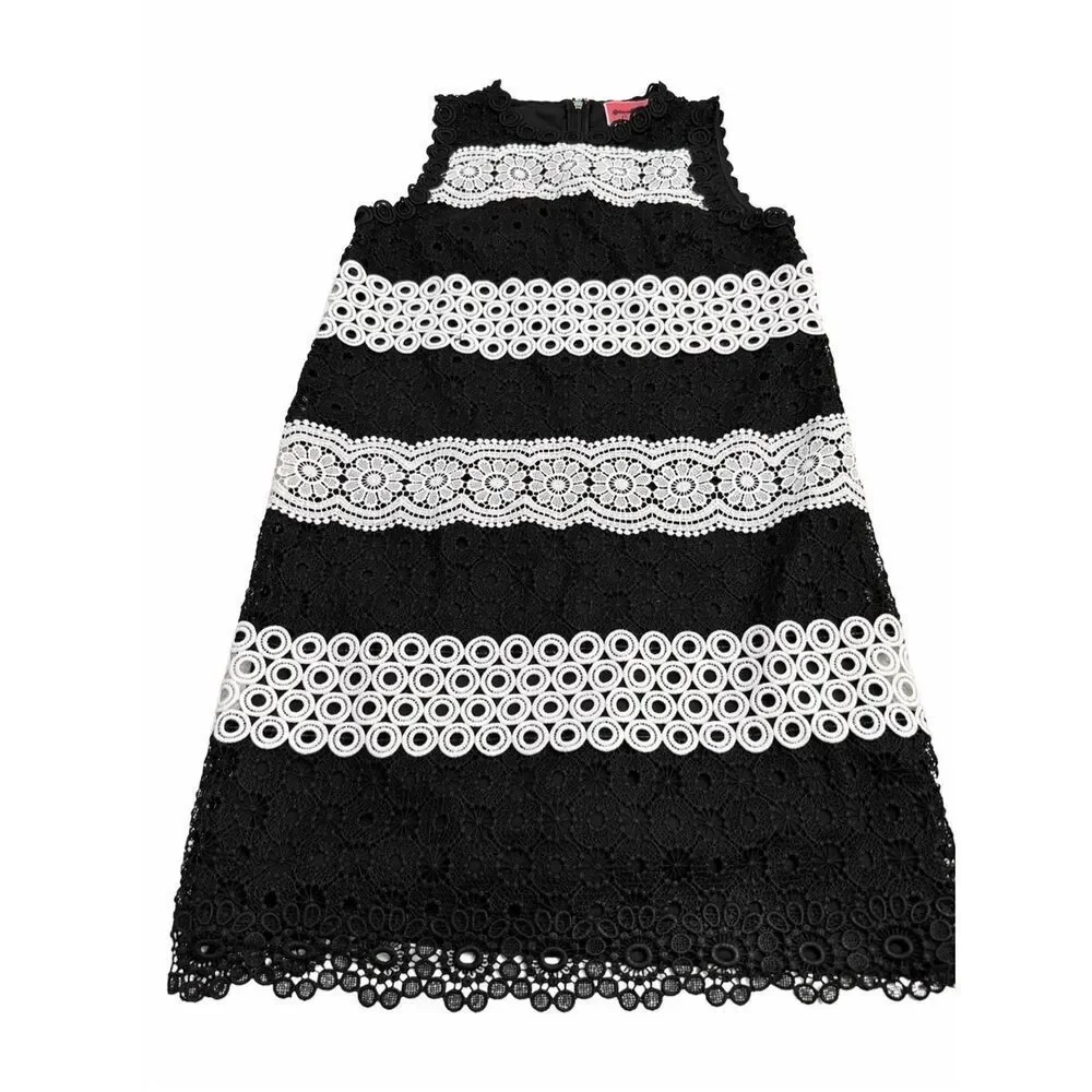 KATE SPADE Dot Lace Floral Black and White Shift Dress Size 2